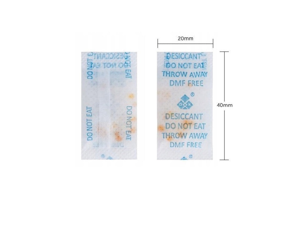 Silica gel moisture absorber with usage indicator, 200 sachets x 1g